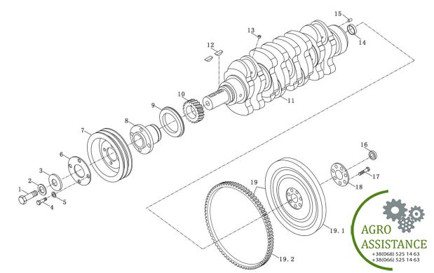 Коленчатый вал и маховик YTO-X904